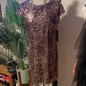 MARINA Shimmering Animal Print Mini Dress